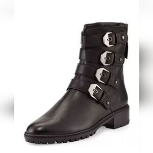 Stuart Weitzman‎ Jitterbug Leather Moto Biker Boots Size 6.5 Narrow